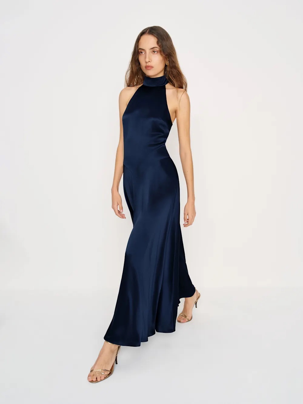 Reformation Katelyn silk halter dress navy blue  maxi formal wedding guest NWT 4 - Picture 2 of 13
